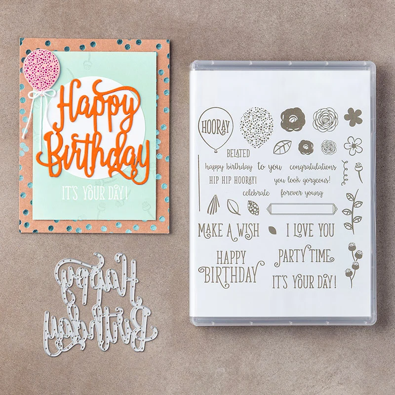 

Birthday Clear Stamps and Die Cut Dies Sets For Album Making and Scrapbooking Book Cutting Dies and Clear Stamp set