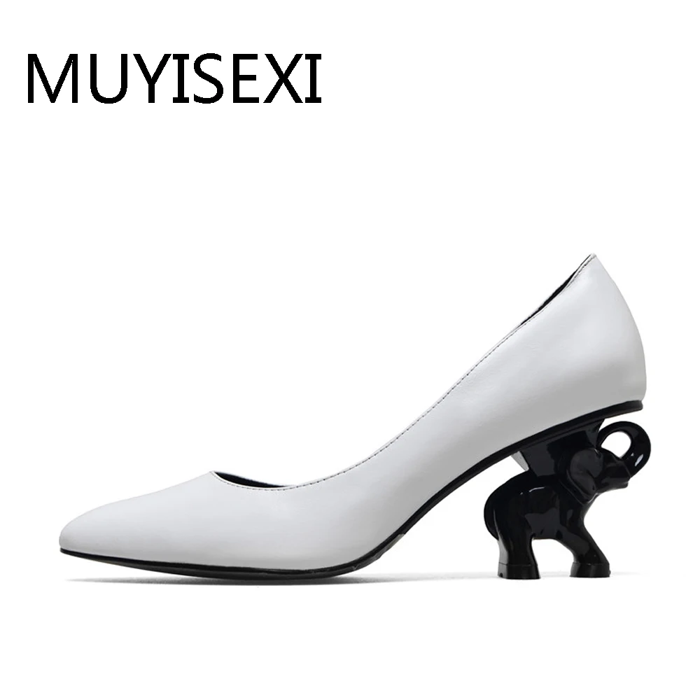 Heel Women Shoes Full Genuine Leather Elephant Heel Women Shoes