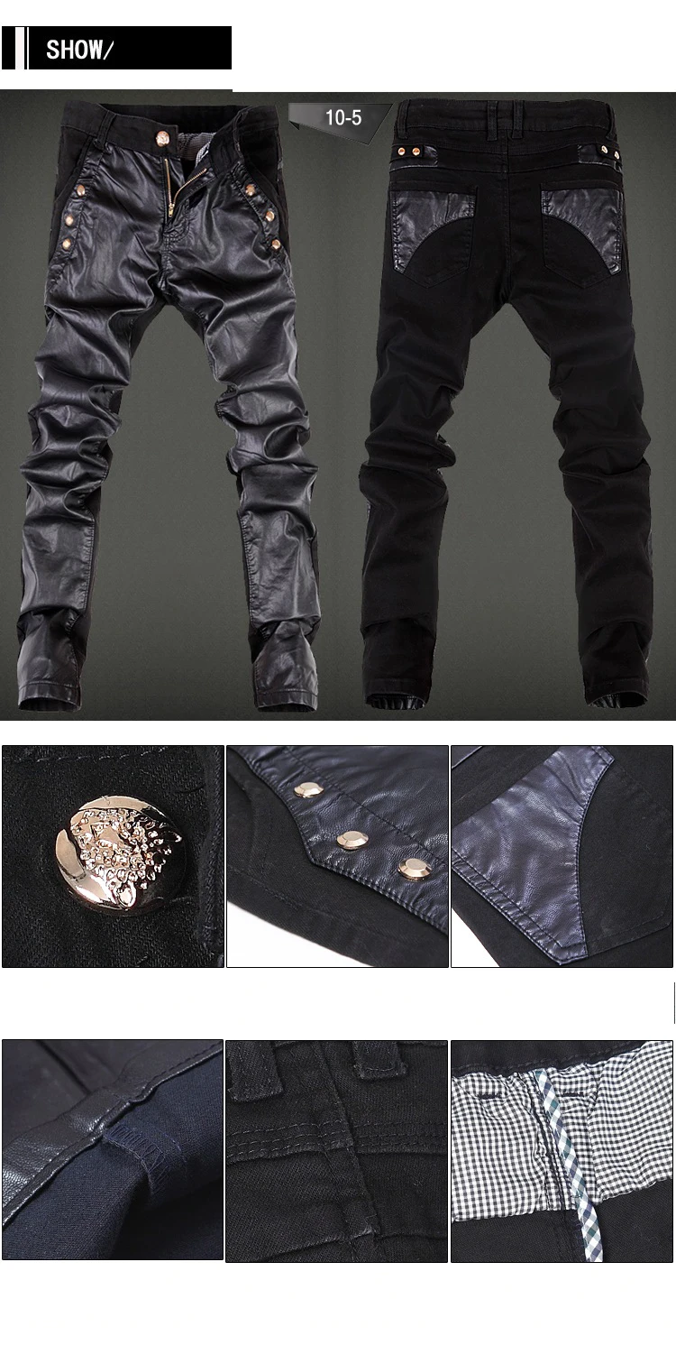 Новые осенние байкерские обтягивающие мужские готические панк Модные брюки из искусственной кожи с пряжками в стиле хип-хоп черные кожаные мужские брюки на молнии