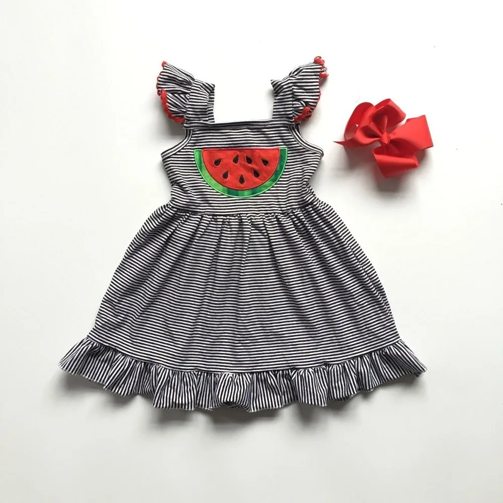 

baby girls summer dress girls watermelon dress baby children black white stripe dress milk silk boutique dress clothing with bow