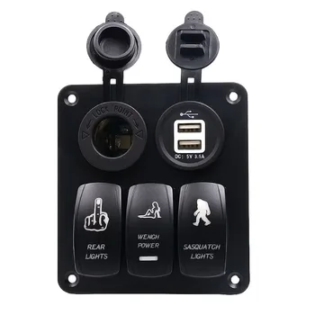 

5 PIN Dual Lamp 3 Gang Rocker Switch Panel with Light Cigarette Lighter White Core Dual USB Car Styling