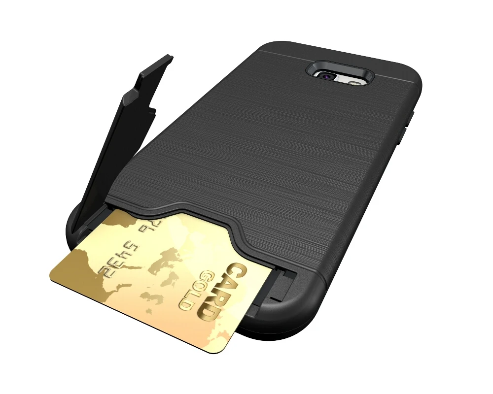 

For Samsung A3 A5 A7 J3 J5 J7 2017 2018 S7 S8 S9 Case PC + Silicone Dual Layer Brushed Drawing Texture Builtin Stand Card Cover