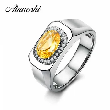 

AINUOSHI Natural Citrine Halo Ring Pure 925 Sterling Silver Watch-Shaped Ring 1.25ct Oval Cut Gems Engagement Jewelry Women Ring