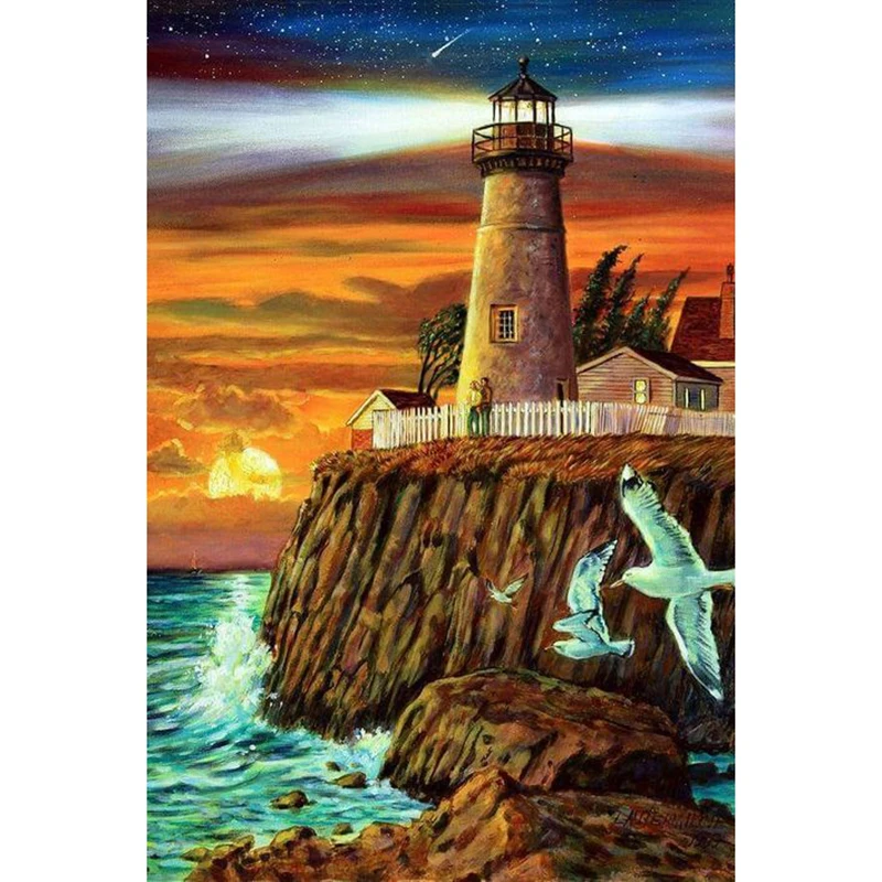 

5D DIY Full Square Diamond Painting Cross Stitch "Seaside viewing platf" 3D Diamond Embroidery Rhinestone Mosaic Home Decor Gift