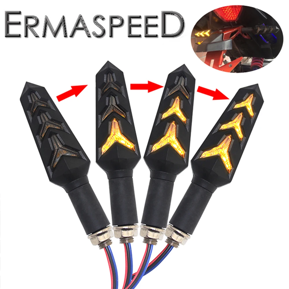 

2 Pairs Turn Signal Lights Motorcycle Flowing Water Direction 3 Wires Amber Stop Signals Indicator DRL Cafe Racer Brake Light