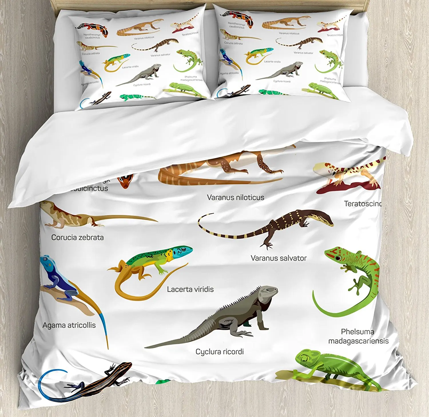 Reptiles Duvet Cover Set Lizard Family Design Primitive Reptiles
