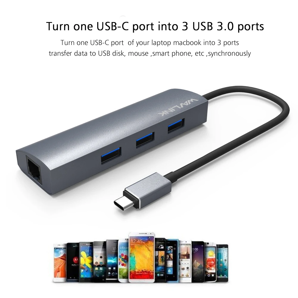 Wavlink оригинальный 3 порта USB C концентратор Gigabit RJ45 Ethernet сетевой адаптер