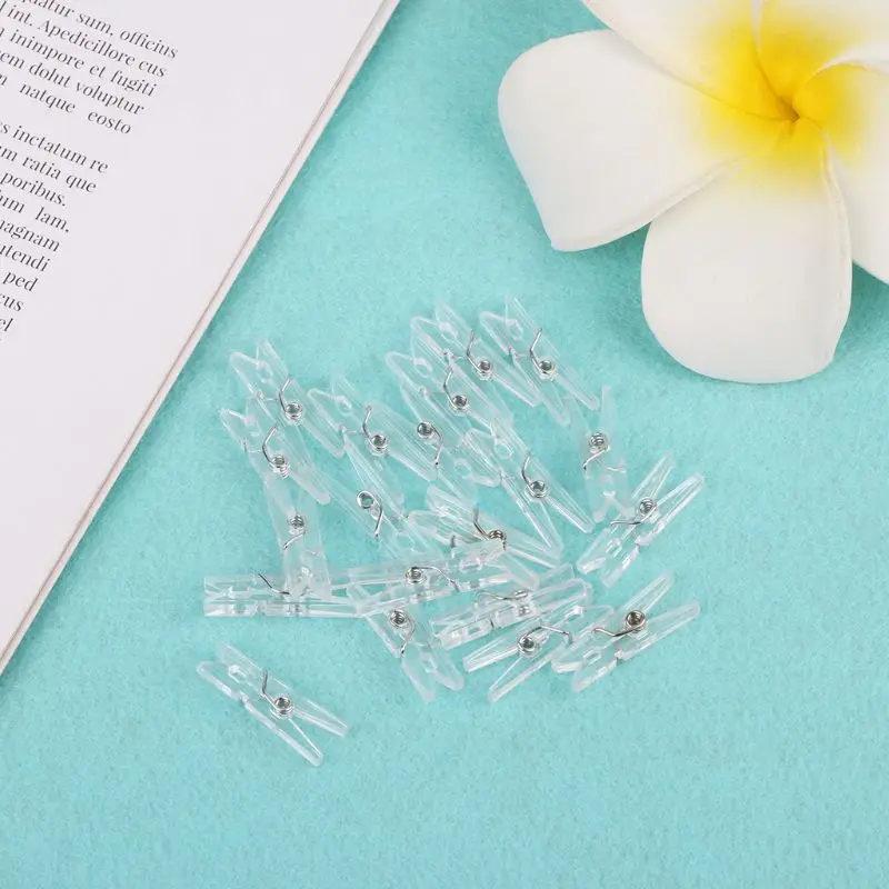 

20Pcs 25mm Mini Spring Clear Transparent Clips Clothes Photo Paper Peg Party Home Decoration