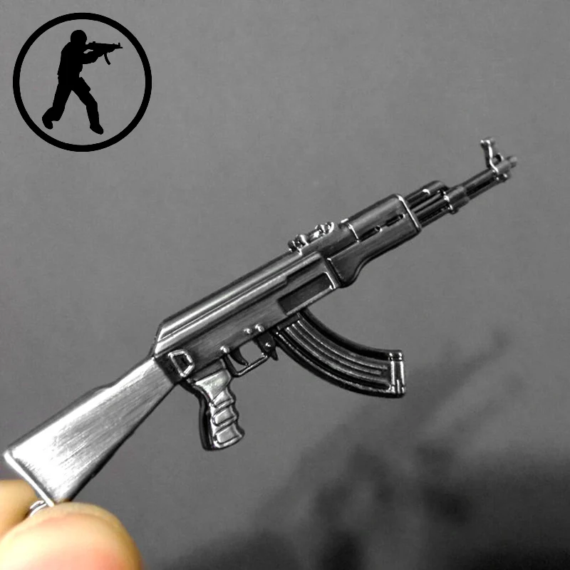 Фото Новинка брелок для ключей с пистолетом Counter Strike AK47 мужской брелок для ключей с винтовкой Awp снайперской CS GO Saber мужской брелок для ключей с сумкой №1
