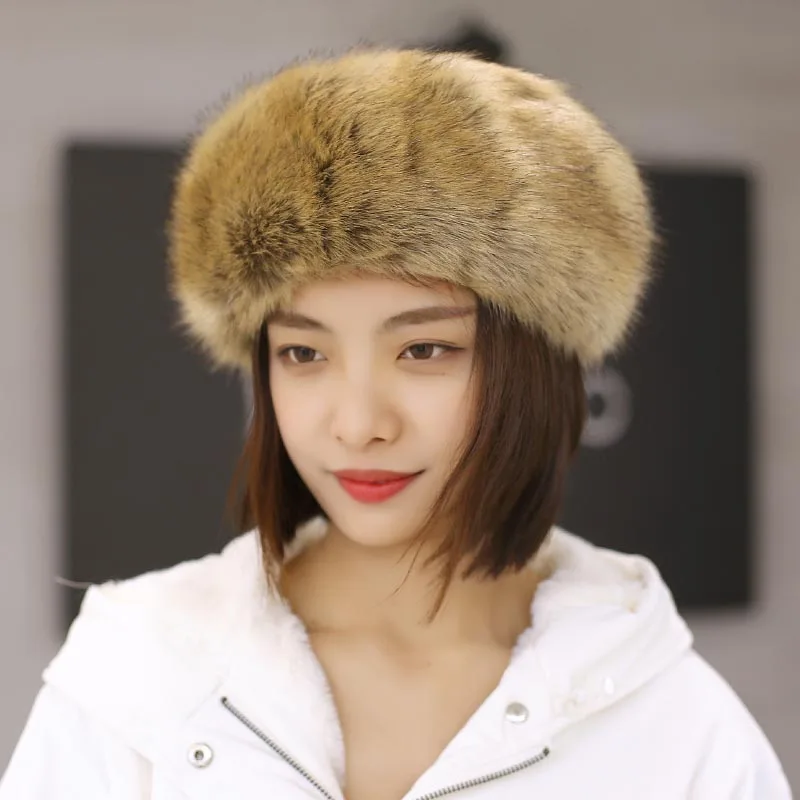 Man Women Fur Hats Tick Fuffy Warm Fox Fur Hat Headband Autumn Winter Russian Thick Fashion Hat mens winter bomber hats