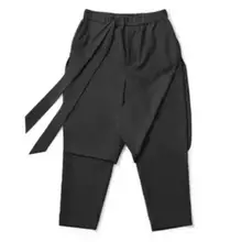 S-3XL! Новая мужская одежда, шаровары, индивидуальные тонкие, подходят ко всему, имитация двух частей, повседневные брюки длиной до щиколотки, костюмы певицы