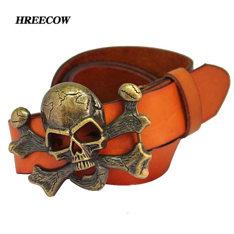 Unisex Novelty Personality Skull Buckle Belts Genuine Leather Men Belt
