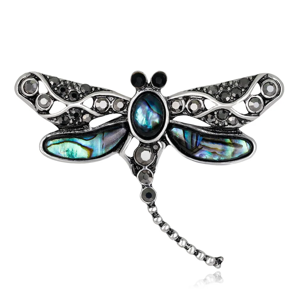 

2018 Vintage Alloy Abalone Shell Insect Dragonfly Brooch Pin for Women Men Fashion Cute Corsage Hats Scarf Clips Accessories