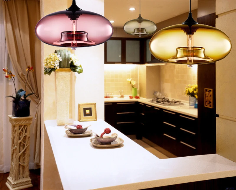 Простой современный подвесной светильник 6 цветов со стеклянным шаром, подвесные светильники e27/e26 для кухни, ресторана, кафе-бара