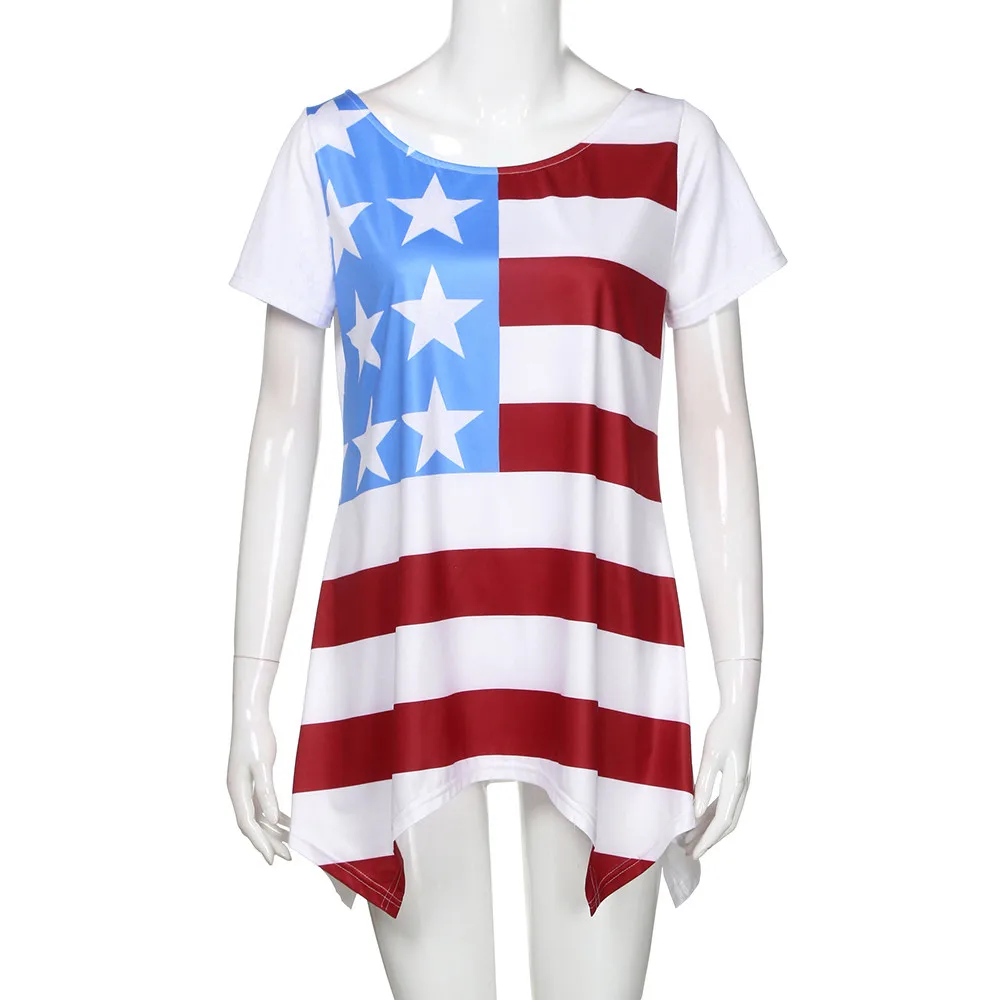 

2019 Womens Summer Fashion Plue Size Vest Independance Patriotic Stripes Five-pointed Star American Flag Print