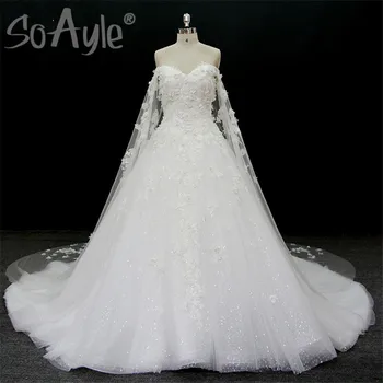 شراءSoAyle Vestido دي Noiva الحبيب يزين الدانتيل فستان الزفاف ألف خط قبالة الكتف الترتر اللؤلؤ الكرة ثوب الزفاف فساتين