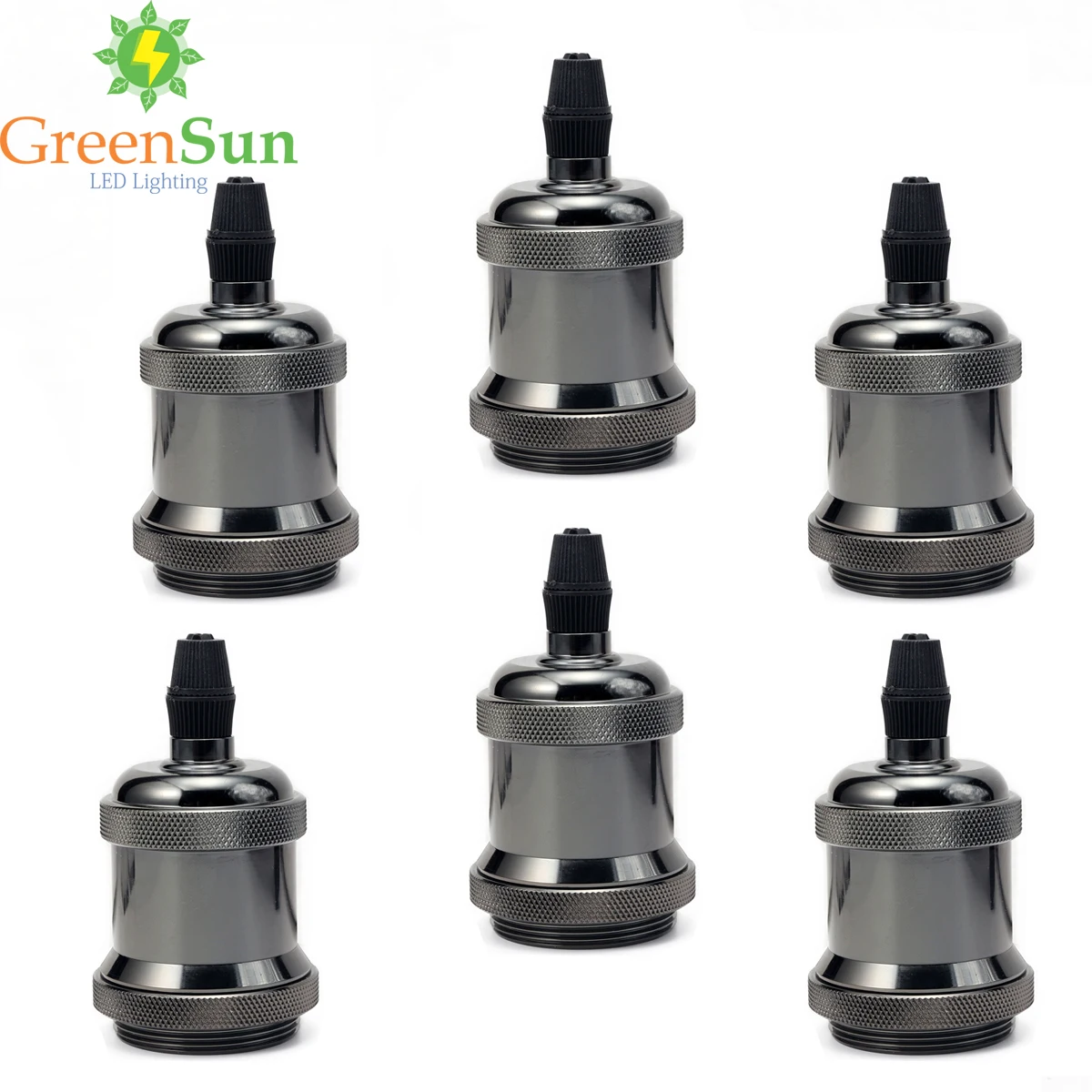 Алюминиевый ретро держатель для ламп GreenSun 6 шт. с жемчугом черного цвета E27