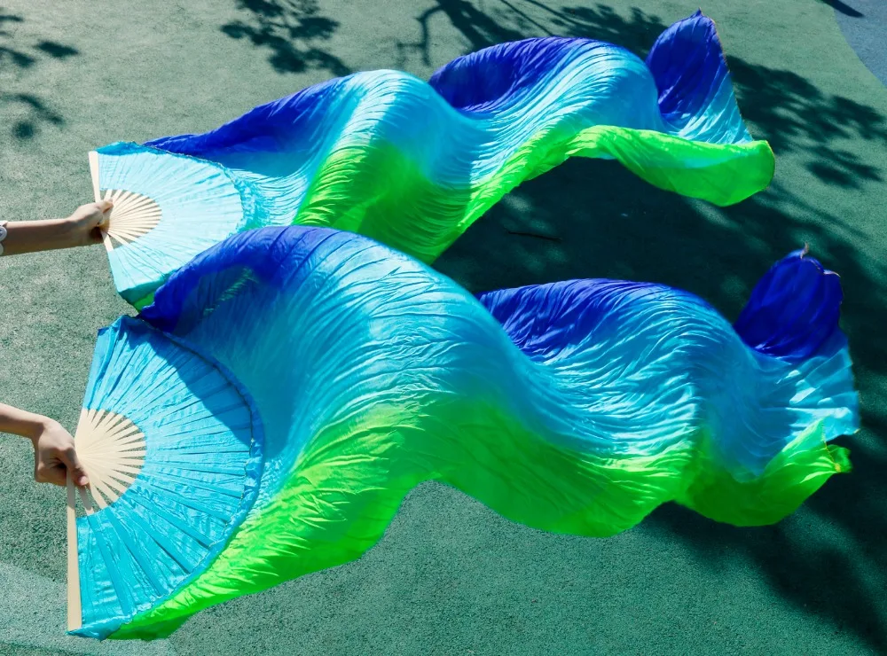 2017 female high quality Pasang perut 100% sutra FAN kerudung merah muda untuk ungu menjadi biru royal blue +turquoise+green 2017 female high quality Pasang perut 100% sutra FAN kerudung merah muda untuk ungu menjadi biru royal blue +turquoise+green