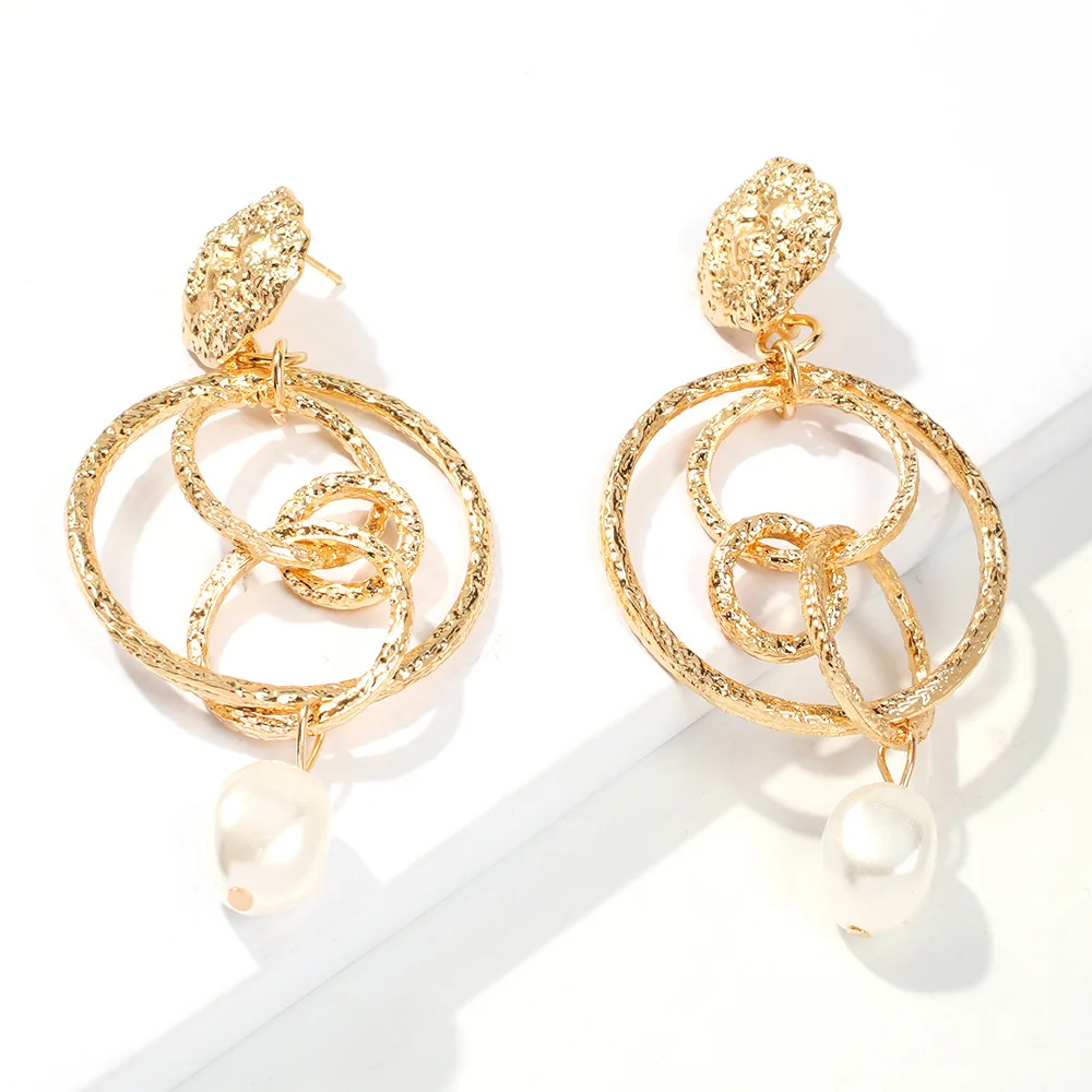 

Fashion Jewelry Gold Color Round Circle Alloy Pearl Earrings For Women Girl Party Jewelry Gifts To Friends Ear Accessories