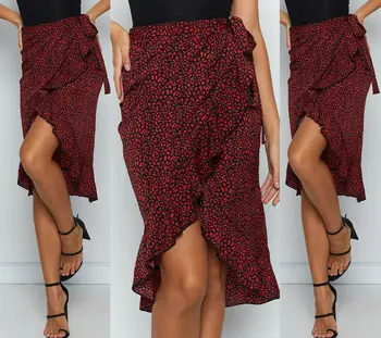

High Waist 2019 Fashion Women Leopard Print Wrap Irregular Skirt Tunic Midi Skirt Ladies Spilt Skirts Party Club Streetwear