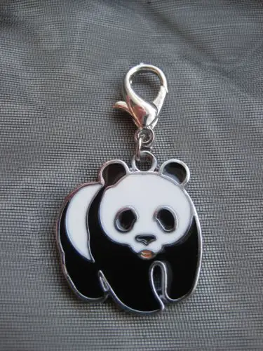 

Black and White Panda Tibetan Silver Clip On Charm Pendant 10pcs