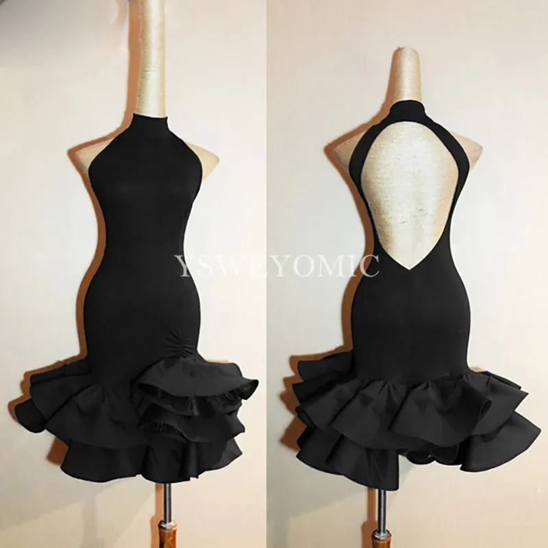 

YSWEYOMIC Girls Competition Black Latin Dress Dance Costume Free Shipping Adult Salsa Latin women dance dresses for sale