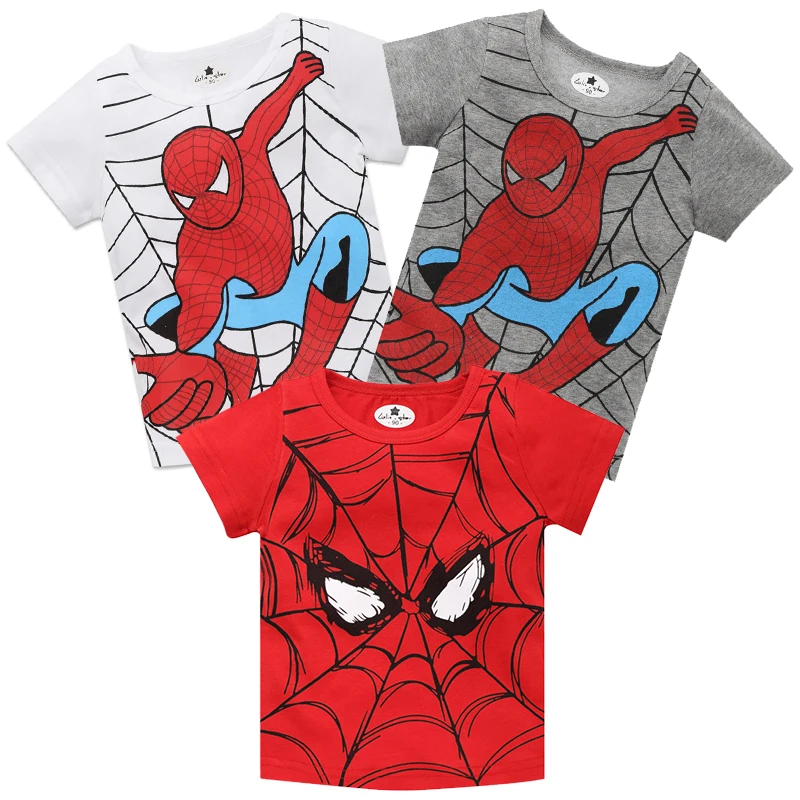 

2019 Summer Boys T shirt Popular Spider-Man Cotton Short Sleeve T-shirt Printing Baby Boy Cartoon Gray Kids Children Clothes