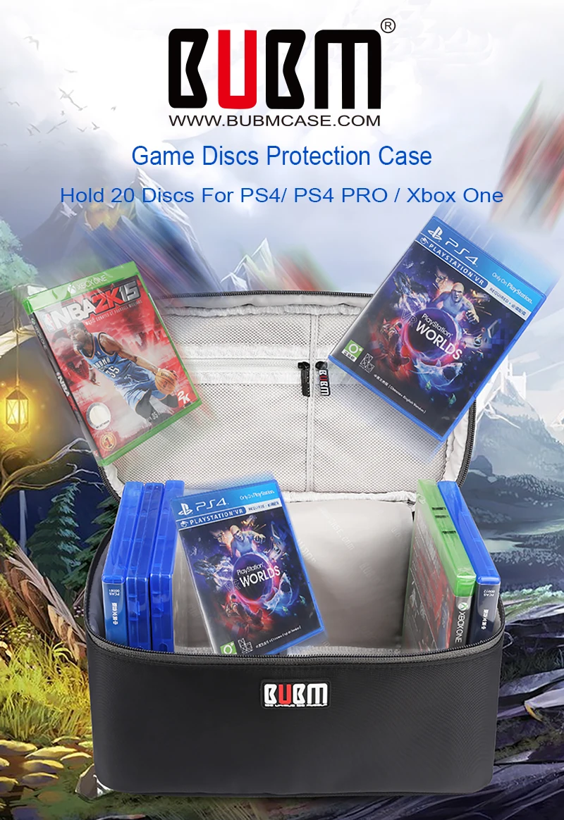 BUBM портативный чехол для переноски видеоигр дорожная сумка для хранения для PS4/Xbox One/PS4 PRO/DVD и nintendo(держать 20 дисков