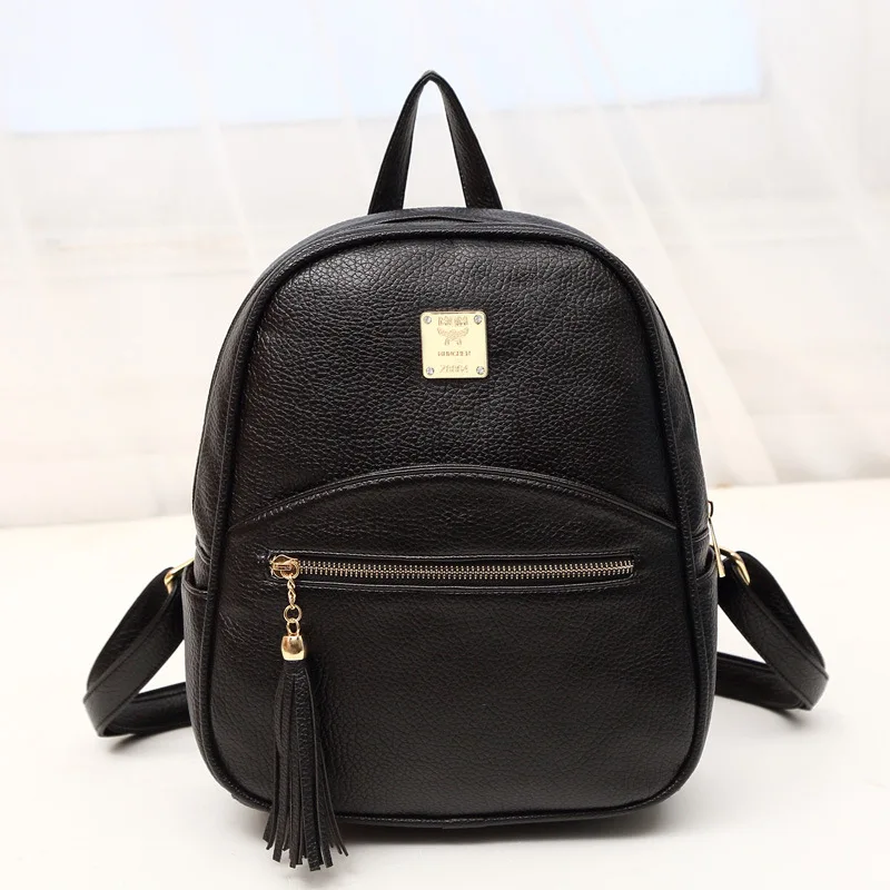 

Women Leather Backpack Minimalist Solid Black School Bags Teenagers Girls Preppy Style Backpacks Rugzak Zaino Donna Sac a Dos