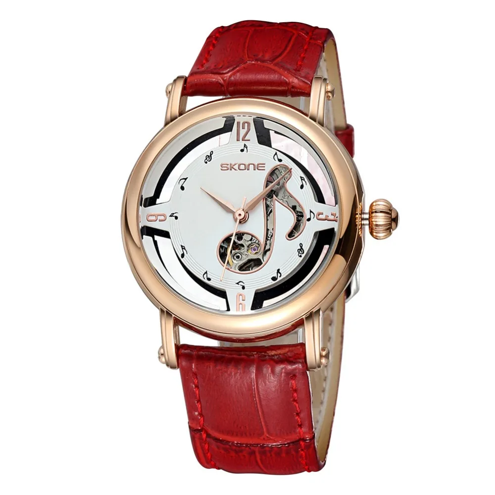 2016 SKONE Brands Luxury Genuine Leather band Ladies Watch Women Hollow Dial Quartz Female Watch
