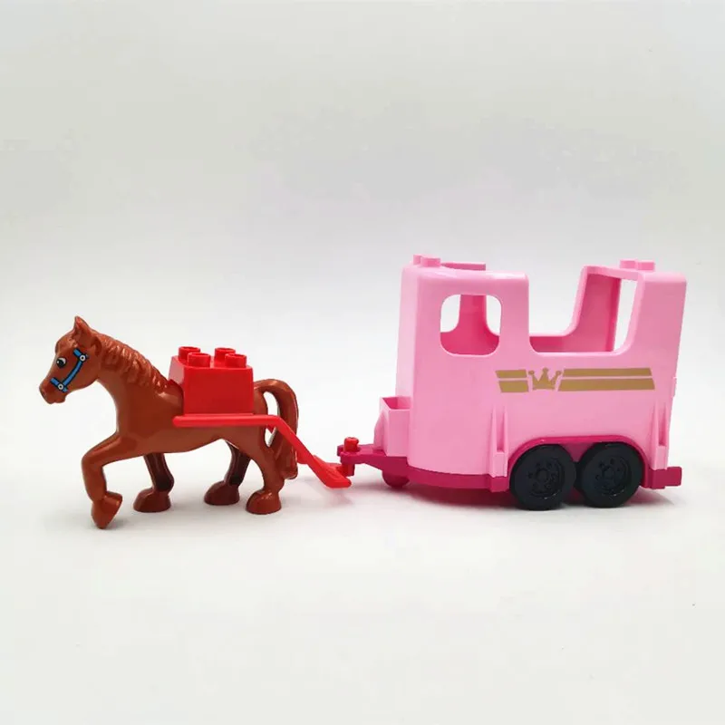 

Diy Building Blocks Carriage Assemble Compatible With Duplo Horse Animal Transport vehicle Bricks set Toys Gifts For Children