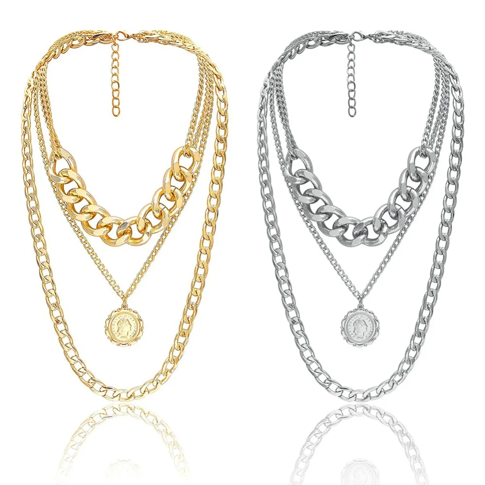 

Ladies Multi-layer Alloy Necklace Thick Chain Sweater Chain Necklace Jewelry Gifts Collares Mujer Simple multi-layer necklace