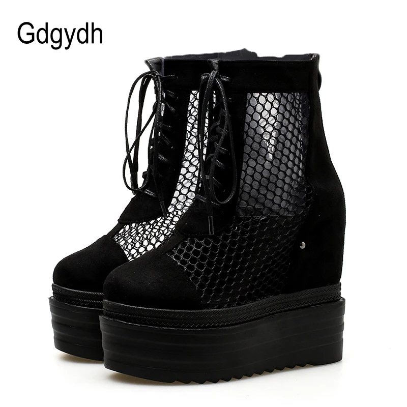 

Gdgydh Wholesale Women Shoes Wedges 2019 Spring Autumn Round Toe Ankle Boots For Women Black Air Mesh Party Shoes Drop Shipping