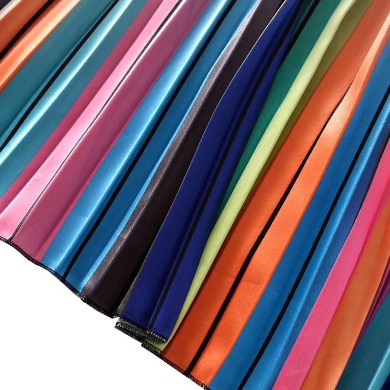 Beste CR Vrouw Hoge Taille Plooirok Lente Zomer Regenboog Rokken Lady Elastische Taille EEN Lijn Midi Rok Mid Calf Lange rokken