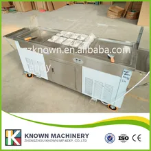Double Pans Fried Ice Cream Machine 2 Pans Ice Cream Roll Making Machine with Salad Fruit Workbench 10pcs Tanks Cooling