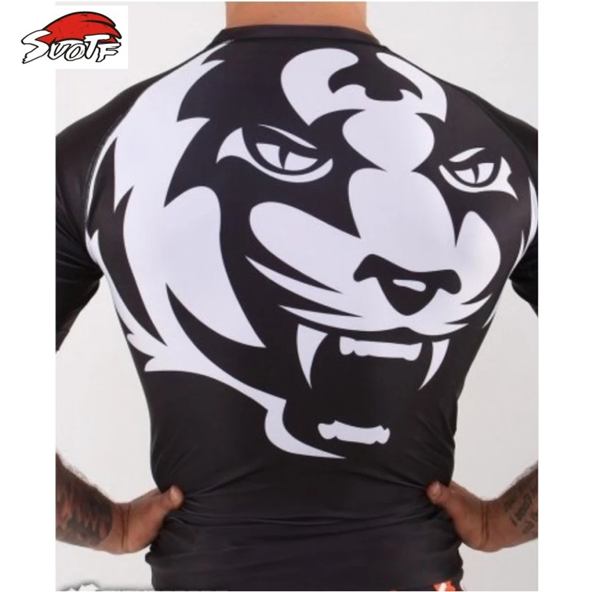 

SUOTF Tight-fitting short-sleeved white Tiger Muay Thai bad boy muay thai boxing shorts mma men short muay thai for boxing