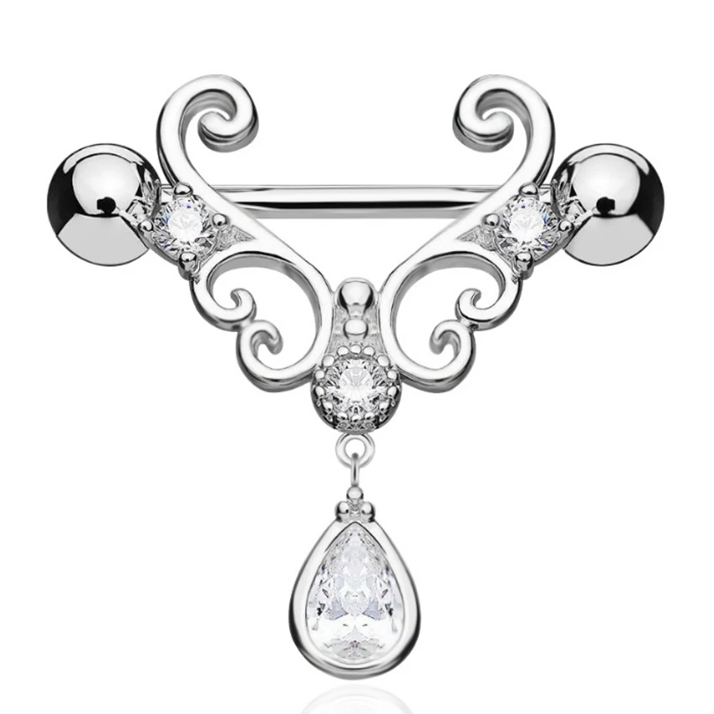 2018 Fashion 14G Stainless Steel Zircon Crystal Bar Barbell Nipple Rings Piercing Body Jewelry