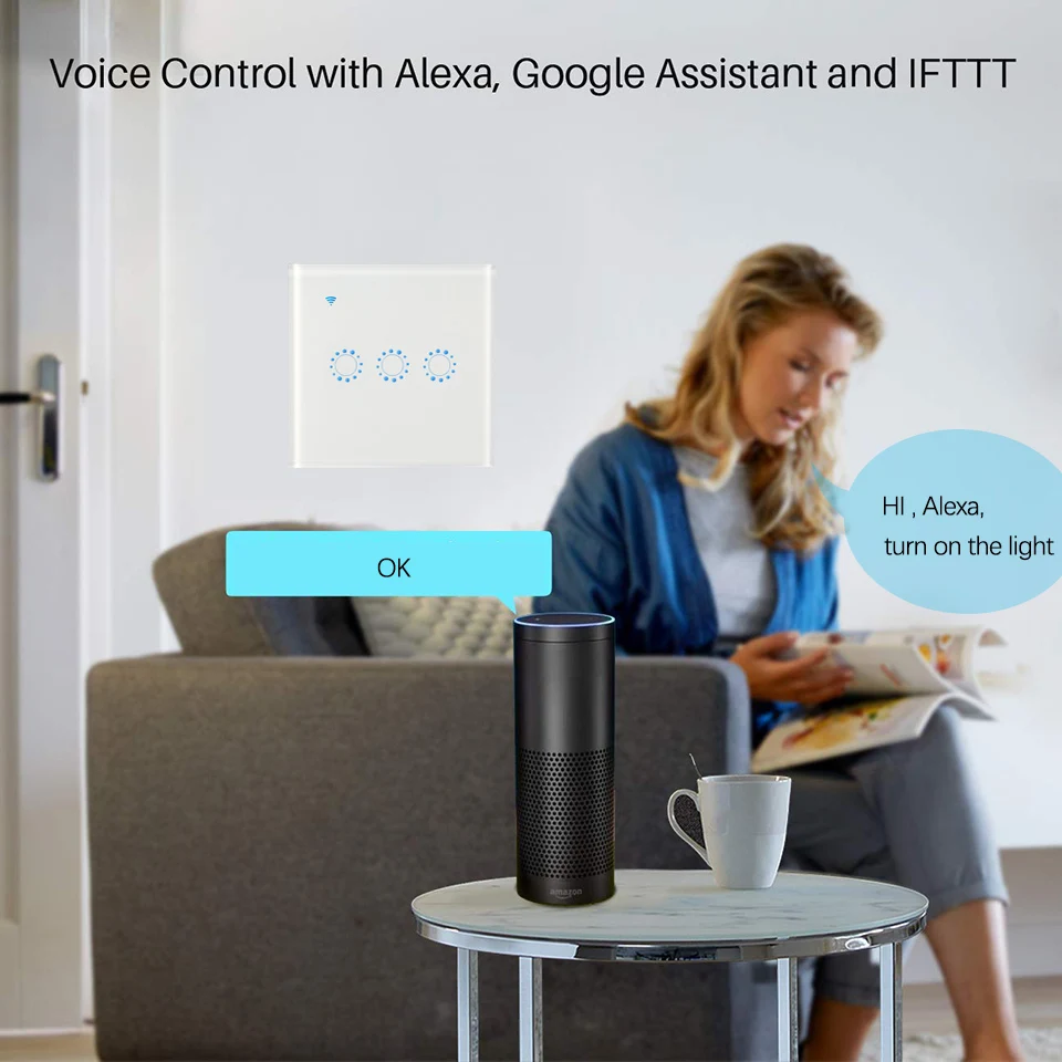 Ewelink ЕС/Великобритании Smart Wi-Fi настенный сенсорный выключатель 1/2/3 Стекло Панель умного дома светильник переключатель голосового управления по Alexa Google home