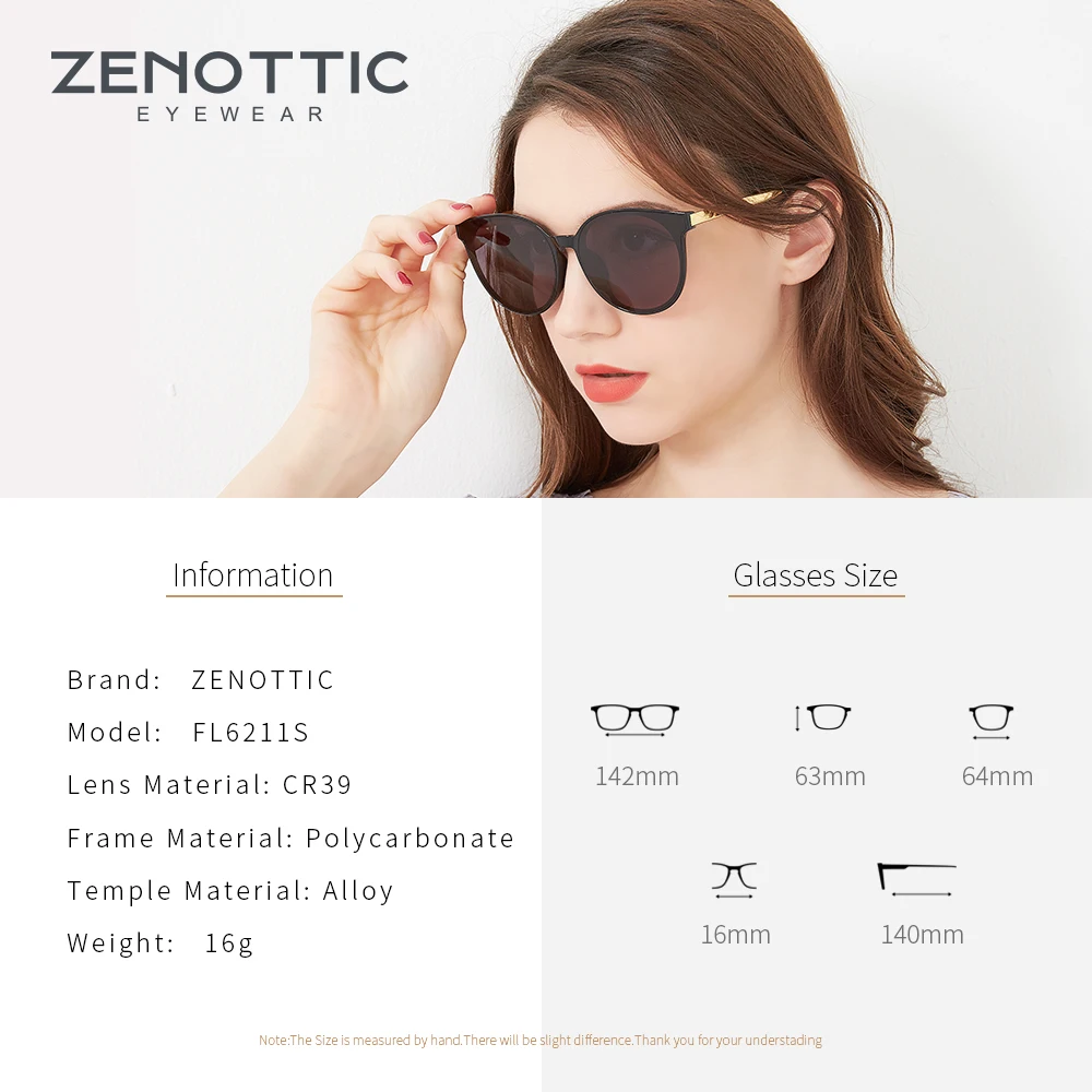 Женские солнцезащитные очки ZENOTTIC круглые винтажные зеркальные большого размера