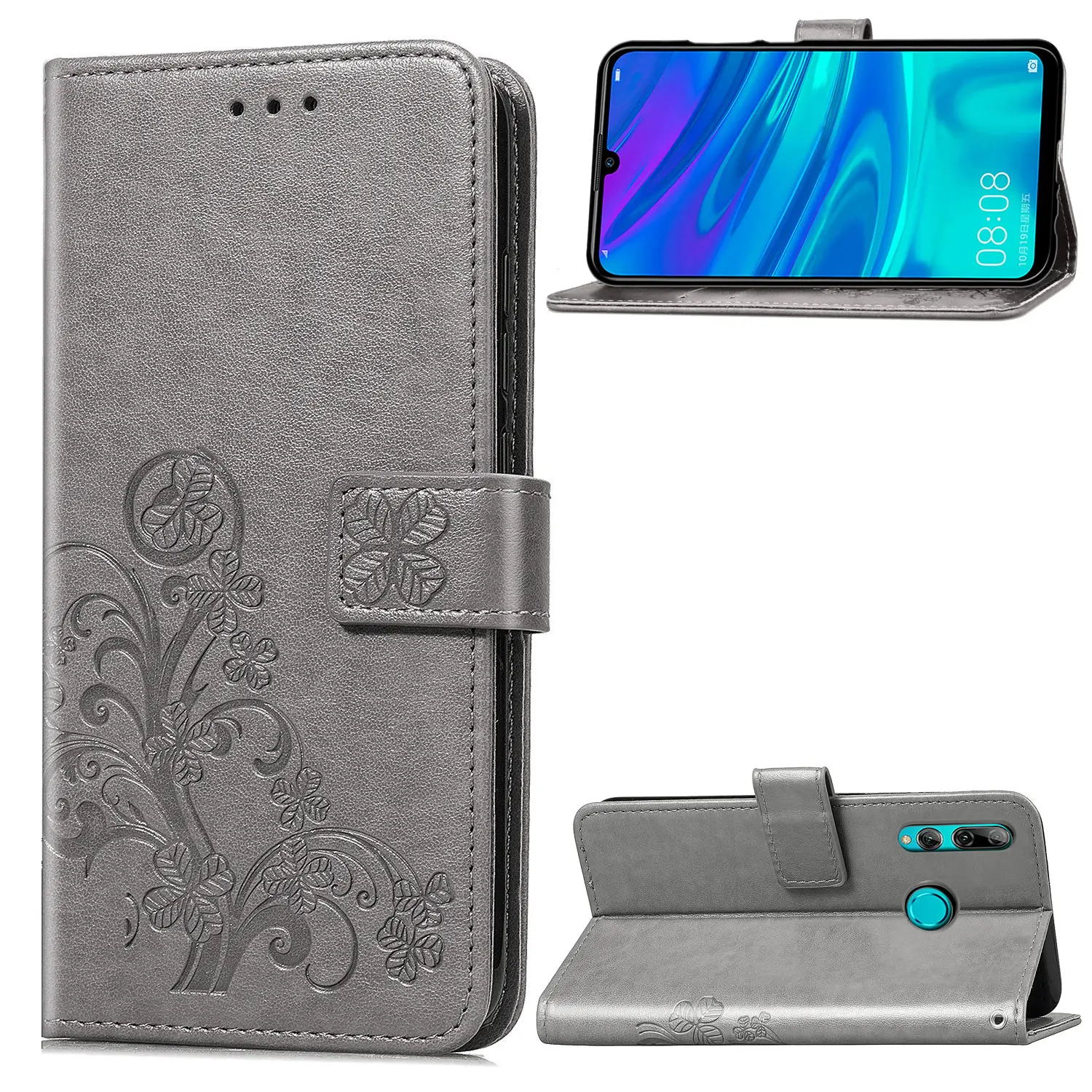 

RNLCW Luxury PU Leather Smartphone Cover Wallet Funda Lucky Clover Flip Phone Case For Huawei Enjoy 9S & P Smart Plus 2019 Coque