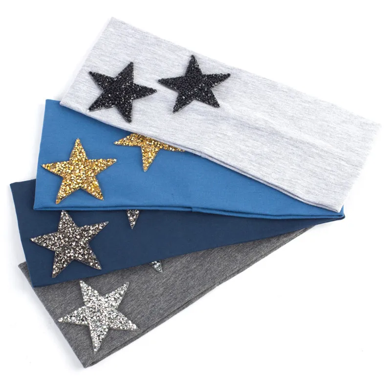 Women's Star Headband Summer Fashion Metallic Color Stars Cotton Headbands for Ladies Elastic Stretch Hair Turban Head Band |