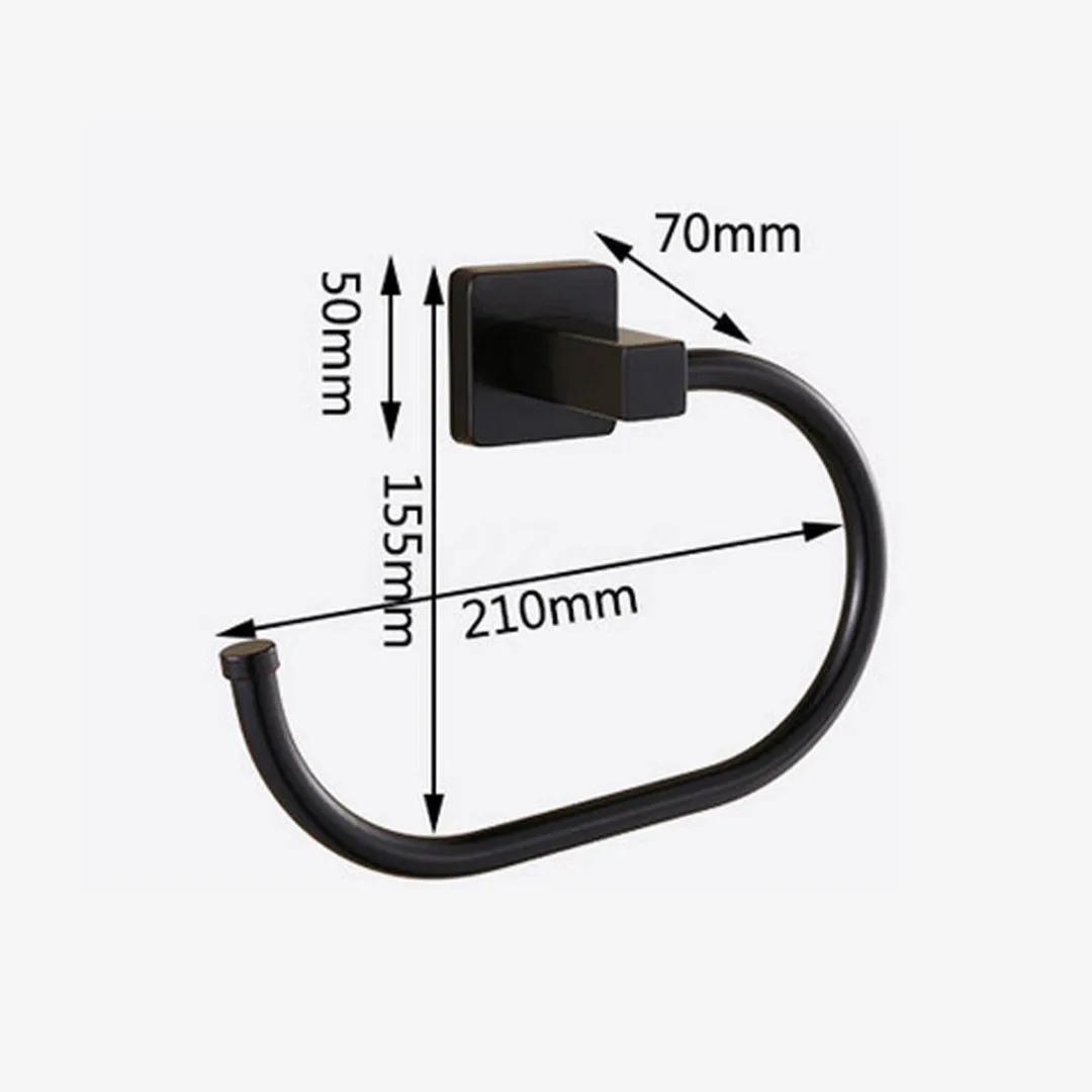 JX-LCLYL Matt Black Stainless Steel Wall Mounted Bathroom Towel Ring Rack Rail Holder