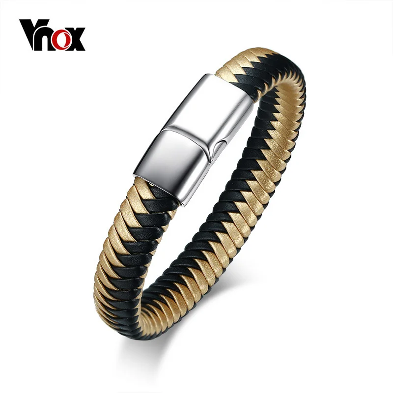 

Vnox Men's Genuine Leather Cuff Wrap Bracelet with Stainless Steel Magnetic Clasp Pulseira Masculina