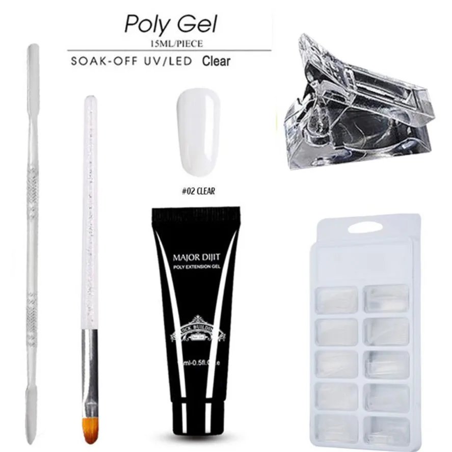 

Nail Gel Major Dijit 1Se t15ML Lasting 100PCS False Nails Double-end Nail Pusher Dead Skin Brush Set DIY Poly Gel 35