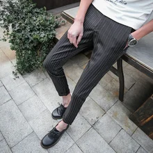 29-36! Для мужчин одежда Весна-осень Мода Англия Повседневная вертикальная полоса стопы Штаны Большие размеры брюки костюмы