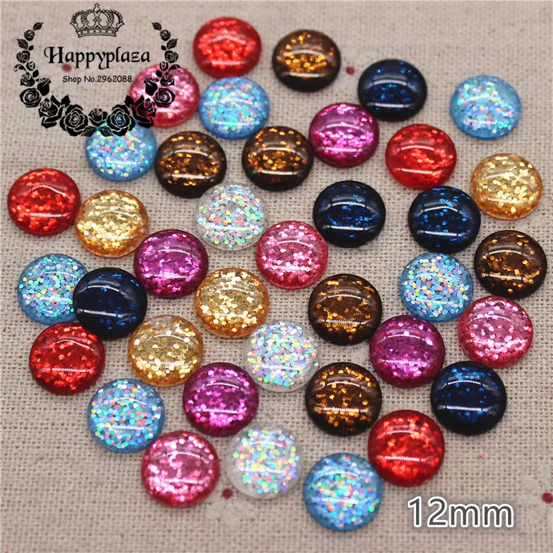 

50pcs 12mm Mix Colors Glitter Thin Resin Round Flatback Cabochon DIY Phone/Button Craft