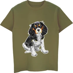 Cavalier King Charles Spaniel Graphic Cotton Casual Tee - Unisex Streetwear T - Shirt - XXXL (ArmyGreen)