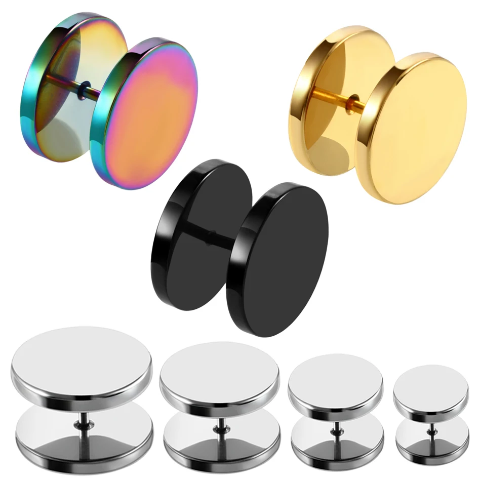 1Pair Steel Fake Ear Plug Ear Tunnels Punk Plugs and Tunnels Stretcher Ear Tunnel Stud Earring 6