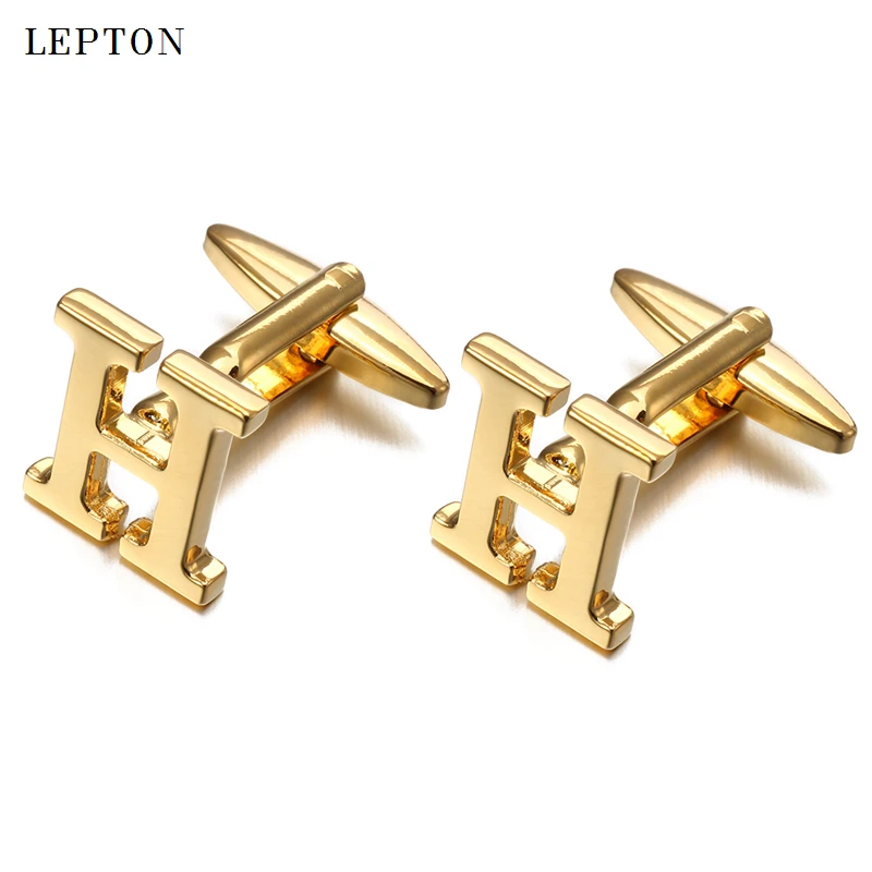 Letters H Cufflinks For Men With Cufflinks Box Lepton High Quality Gold