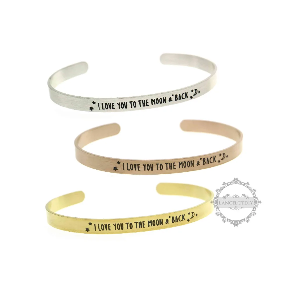 

rose gold silver steel love you to the moon & back engraved bracelet bangle fashion women gift 6460014